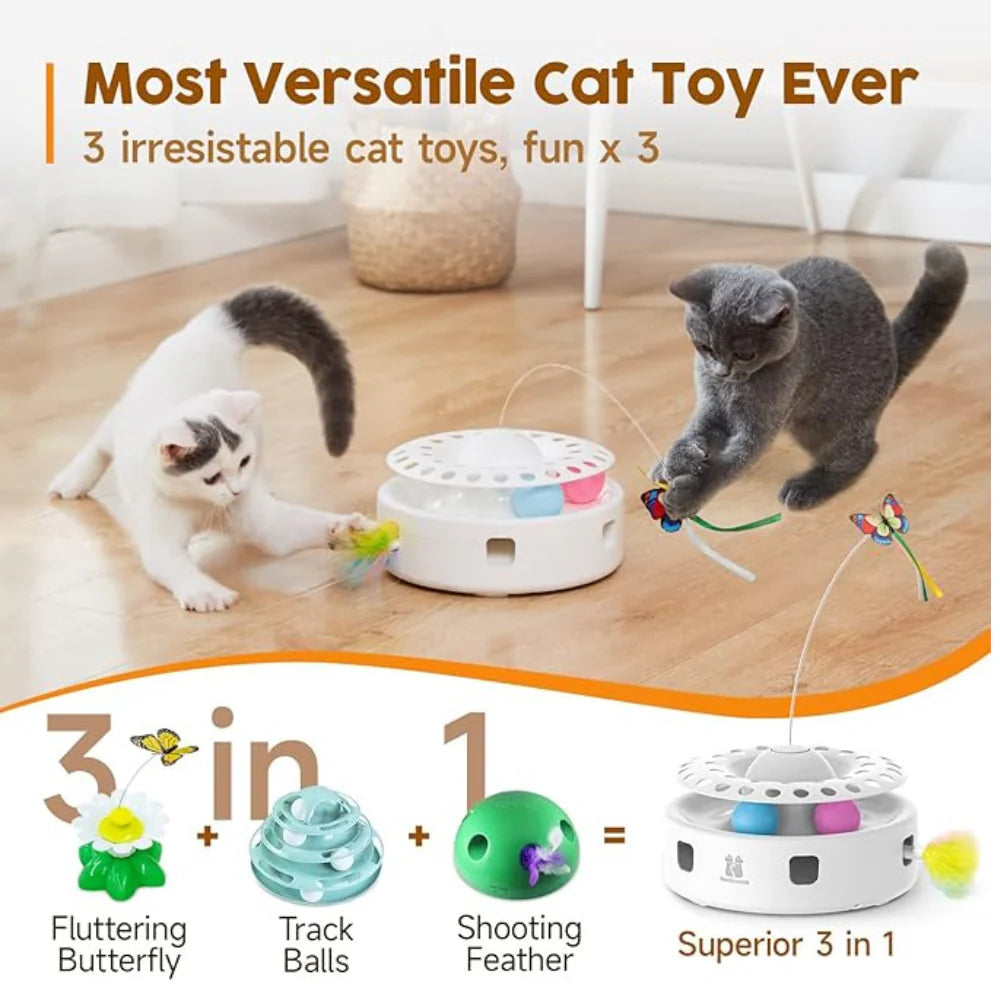 3-in-1 Interactive Automatic Cat Toy – Butterfly, Track Balls and Pop-Up Feather