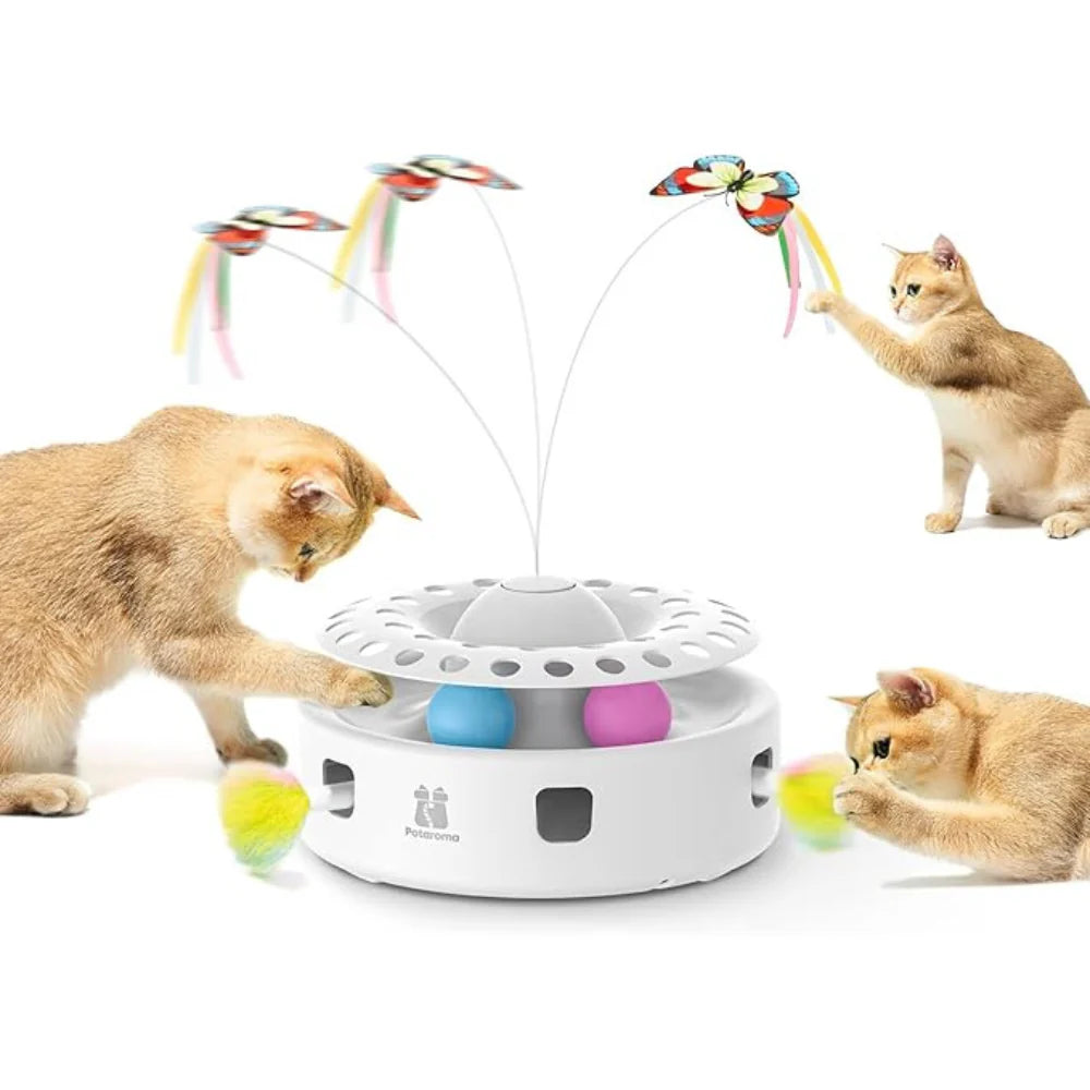 3-in-1 Interactive Automatic Cat Toy – Butterfly, Track Balls and Pop-Up Feather