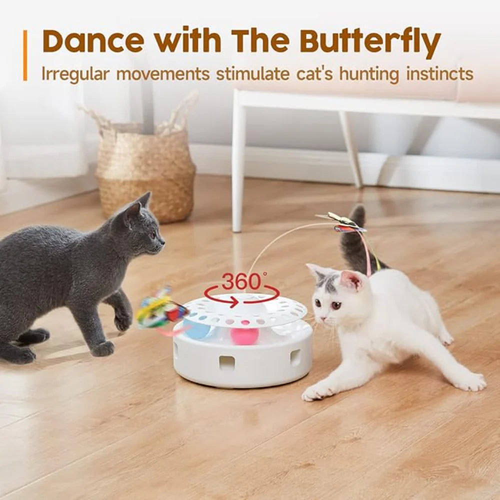 3-in-1 Interactive Automatic Cat Toy – Butterfly, Track Balls and Pop-Up Feather
