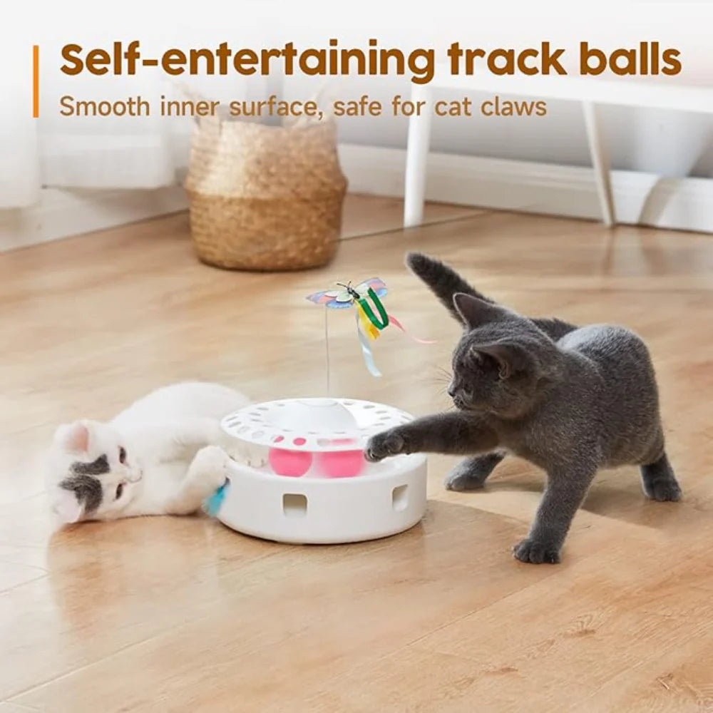 3-in-1 Interactive Automatic Cat Toy – Butterfly, Track Balls and Pop-Up Feather