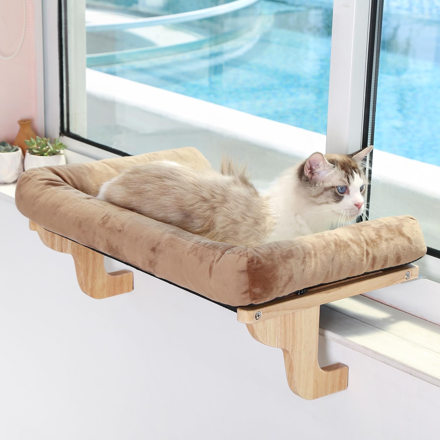 Cat Window Hammock with Bolster Bed | Elevated Window Perch for Indoor Cats