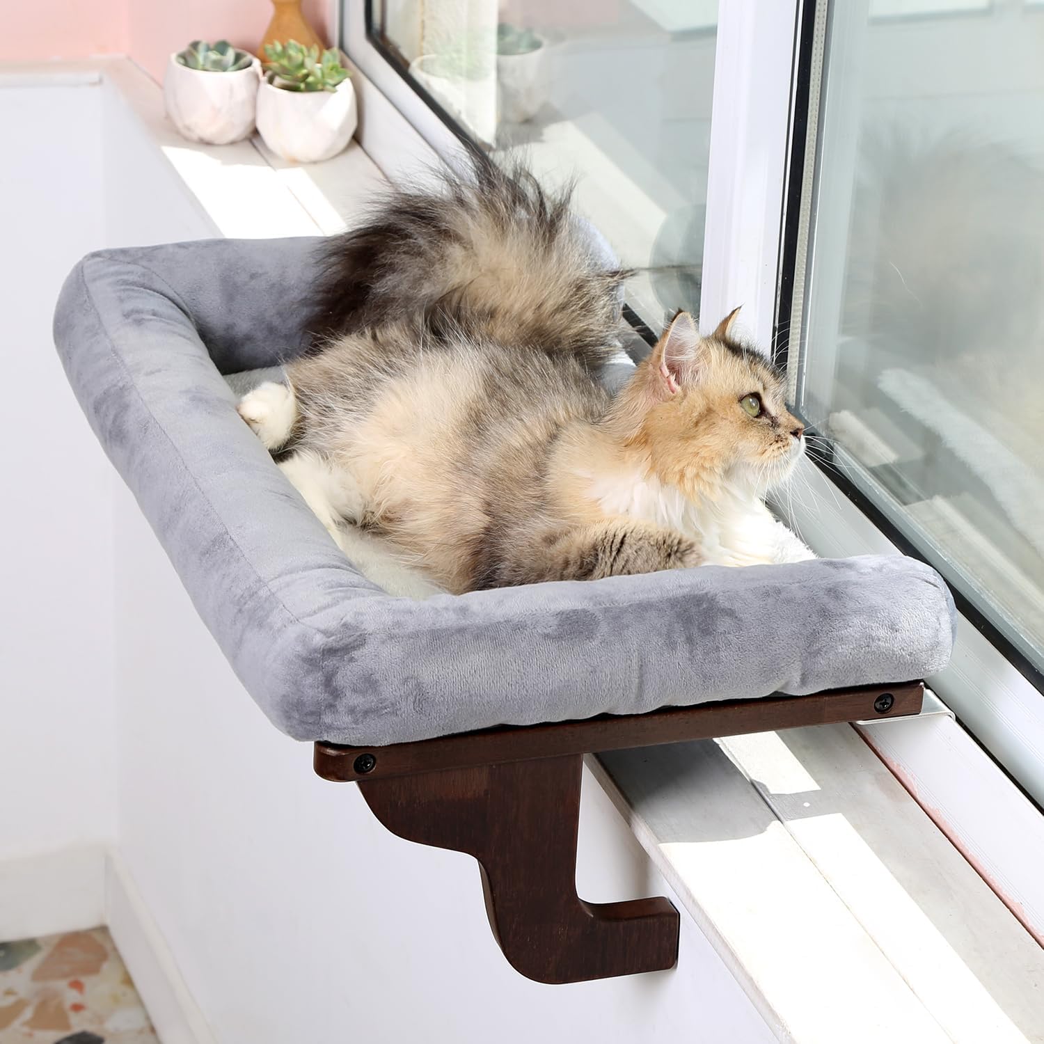 Cat Window Hammock with Bolster Bed | Elevated Window Perch for Indoor Cats