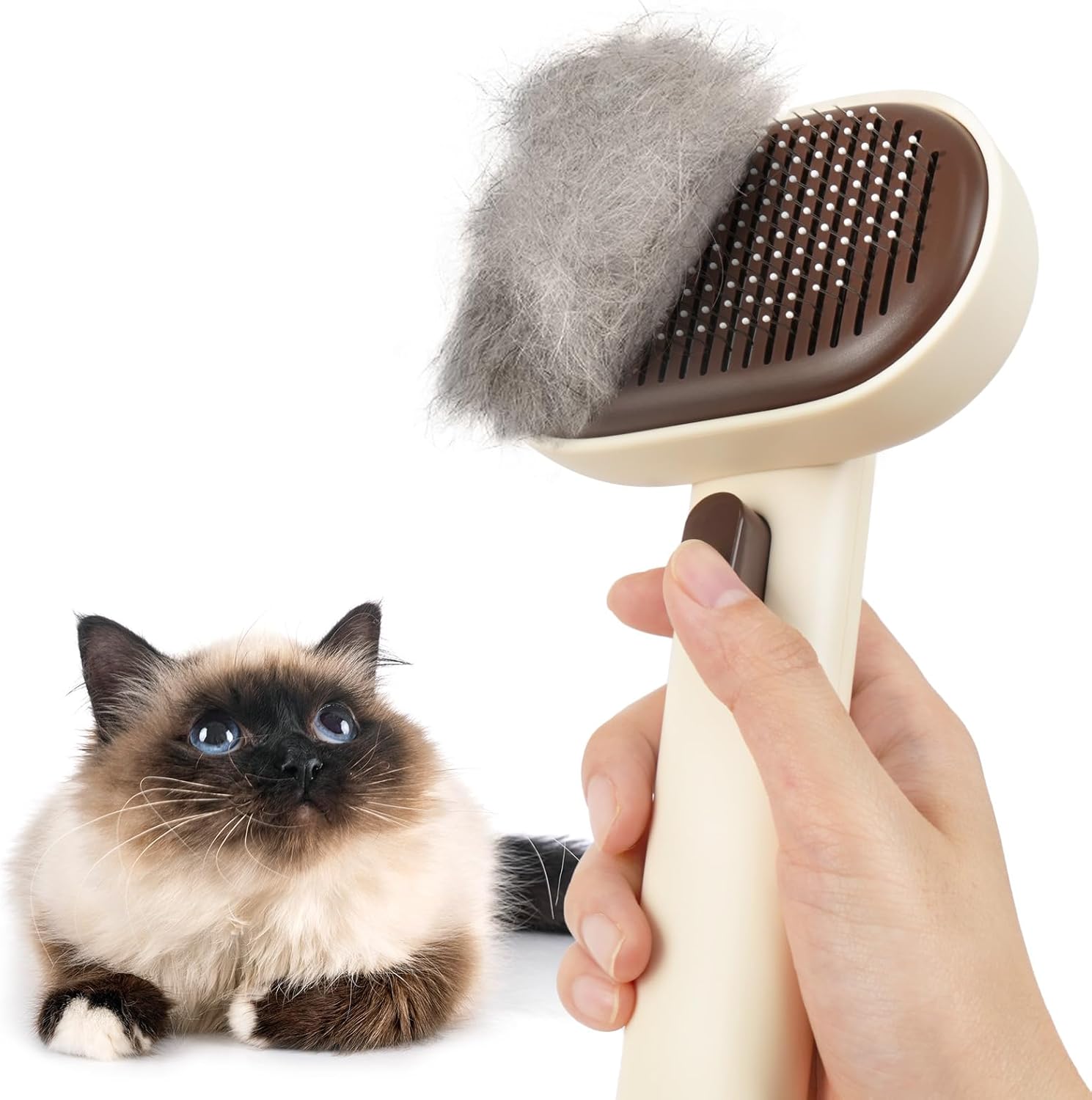 Self-Cleaning Slicker Brush for Dogs & Cats | Gentle Pet Grooming & Deshedding Brush