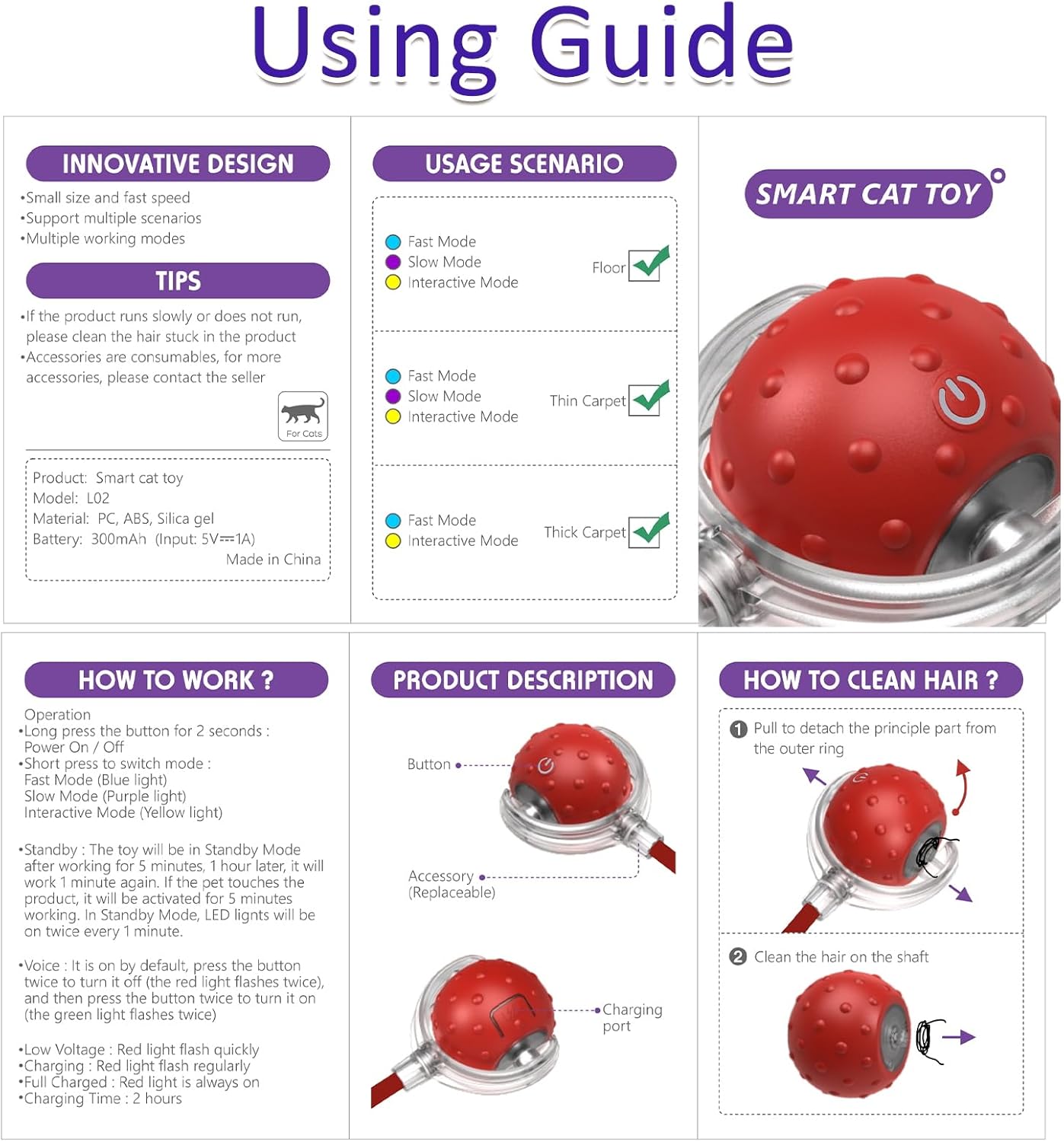 Motion-Activated Rolling Chirping Cat Ball (Red)