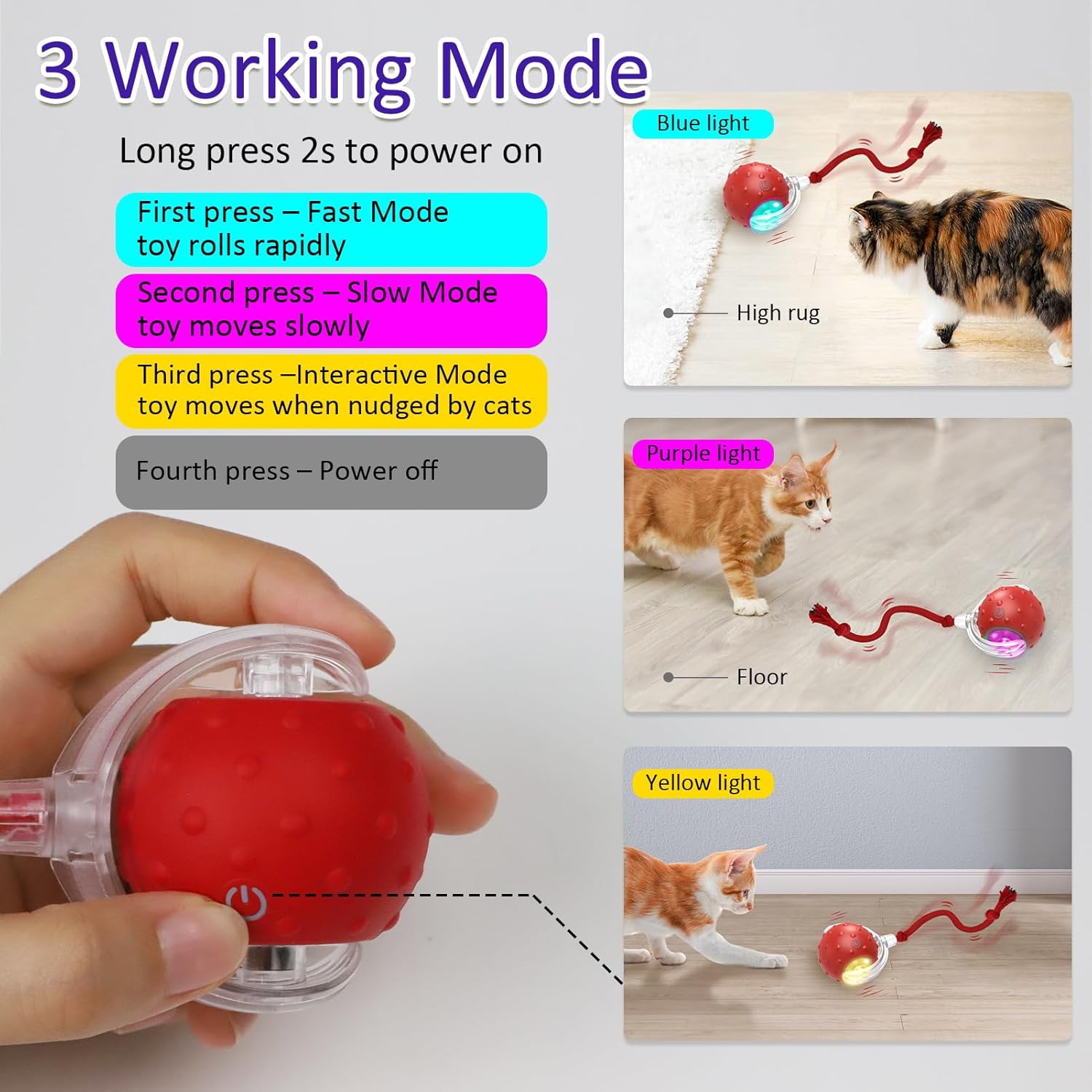 Motion-Activated Rolling Chirping Cat Ball (Red)