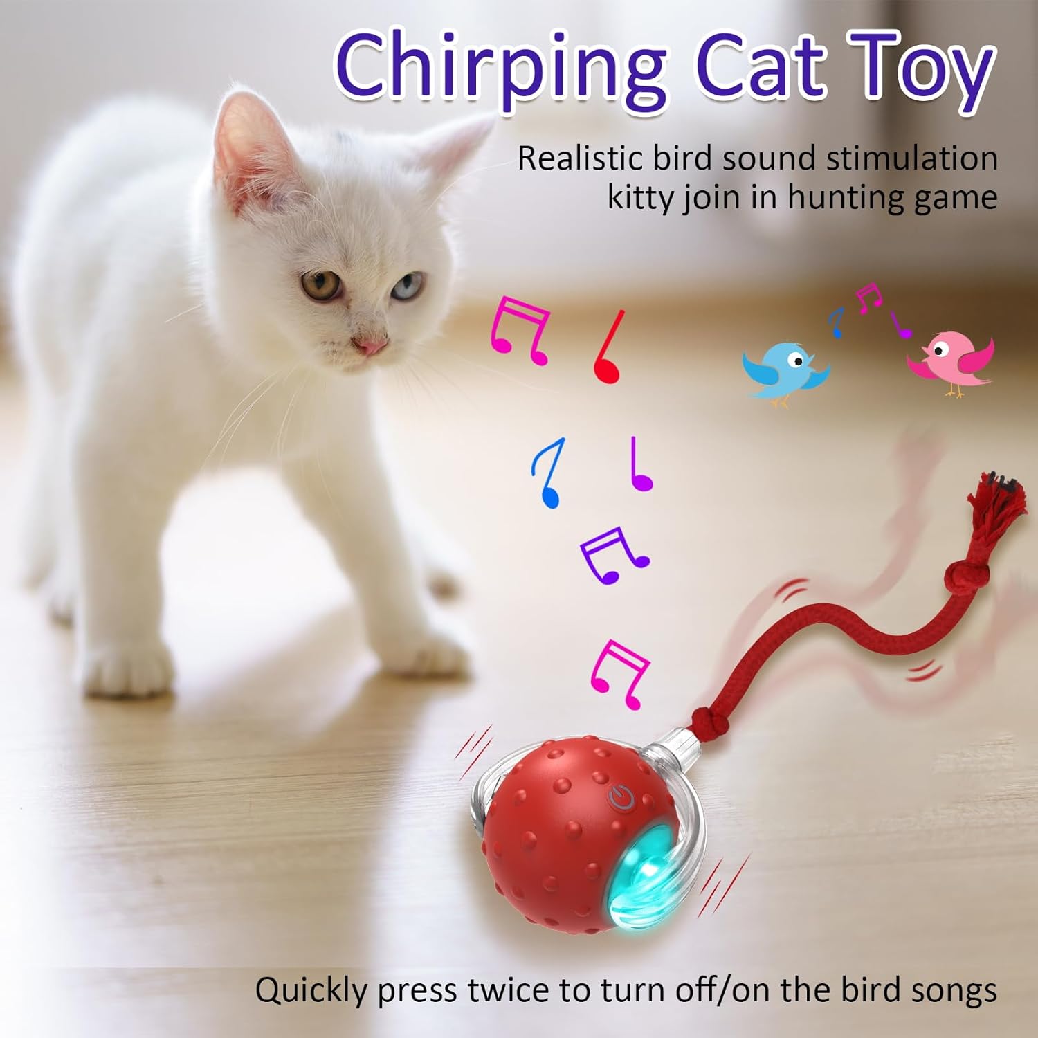 Motion-Activated Rolling Chirping Cat Ball (Red)