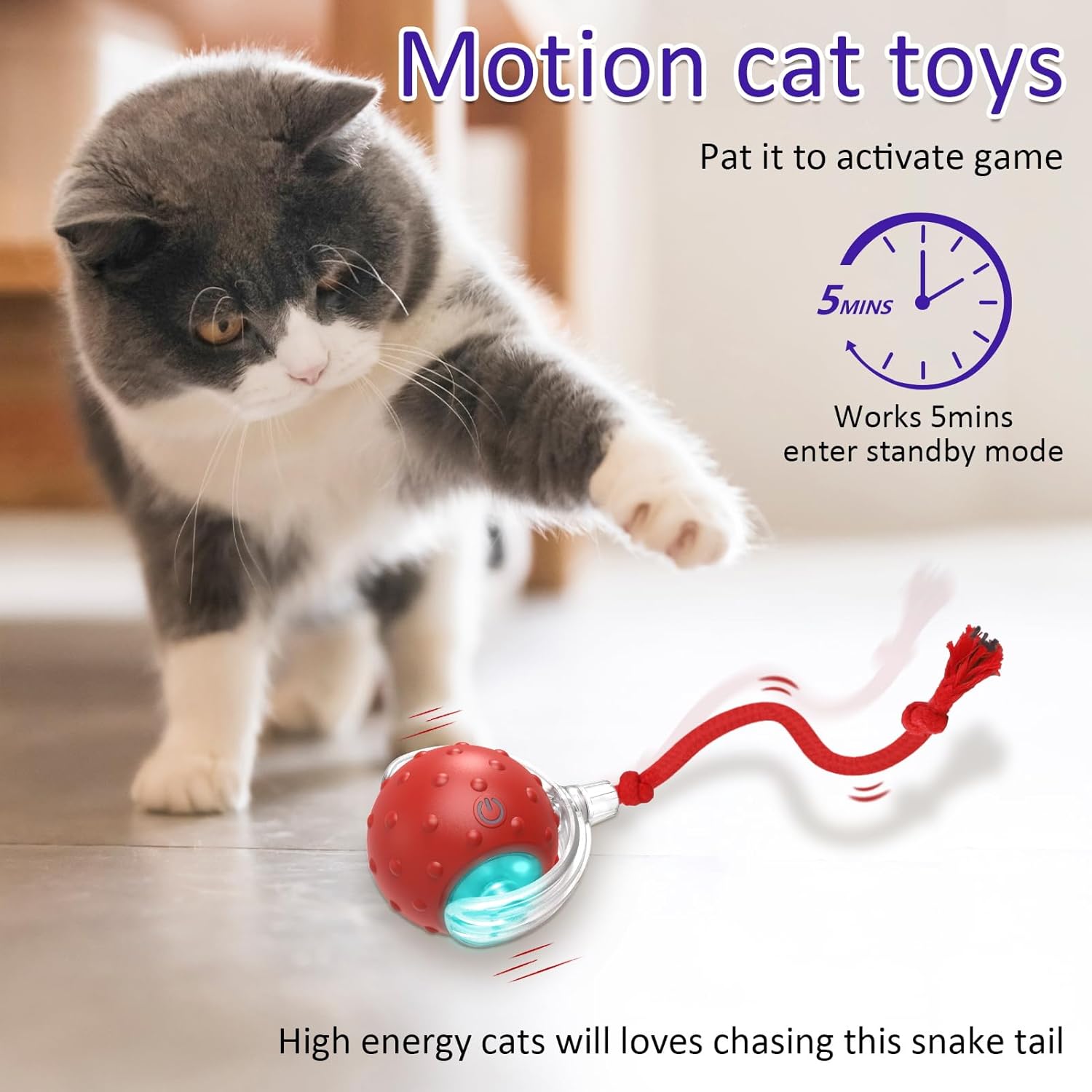 Motion-Activated Rolling Chirping Cat Ball (Red)