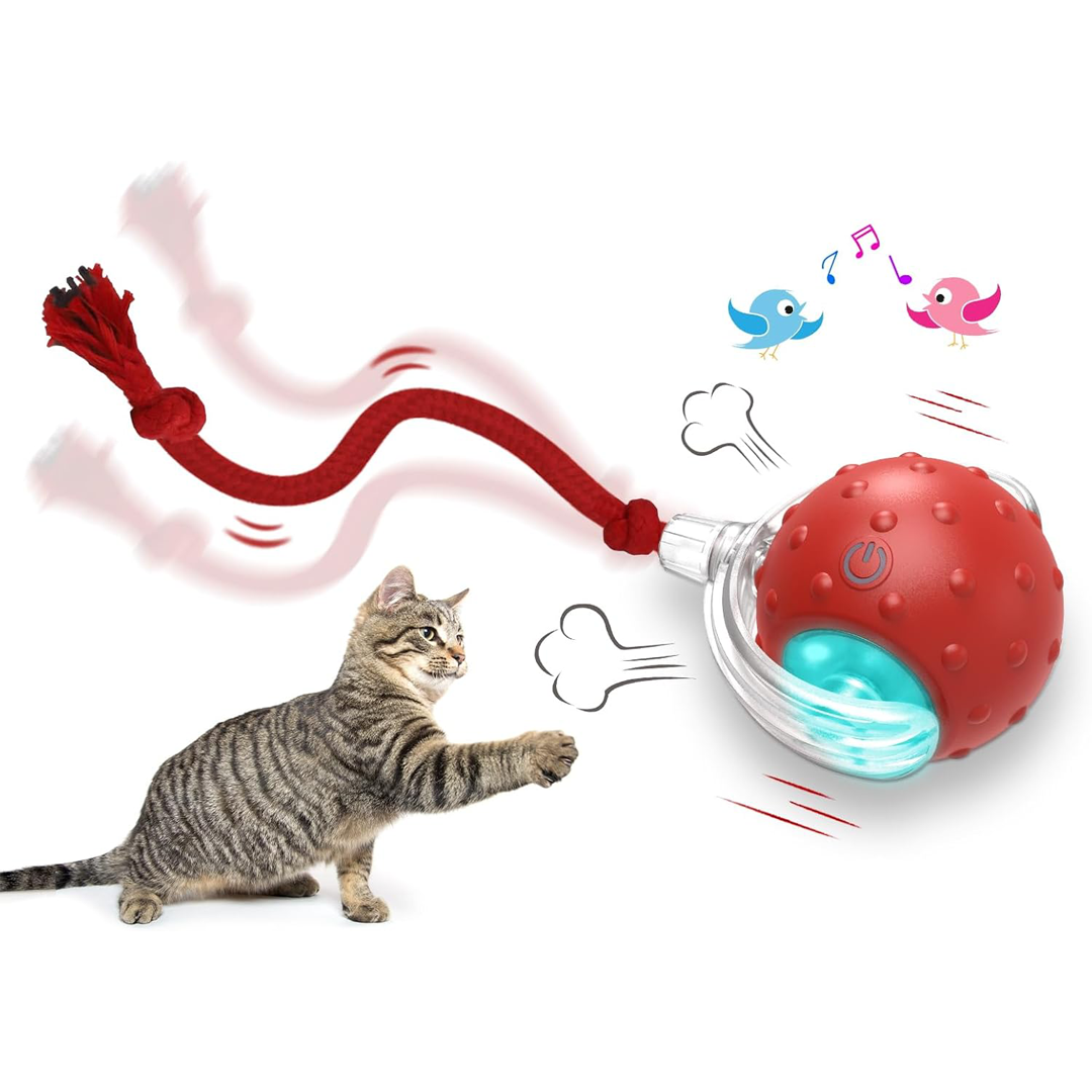 Motion-Activated Rolling Chirping Cat Ball (Red)