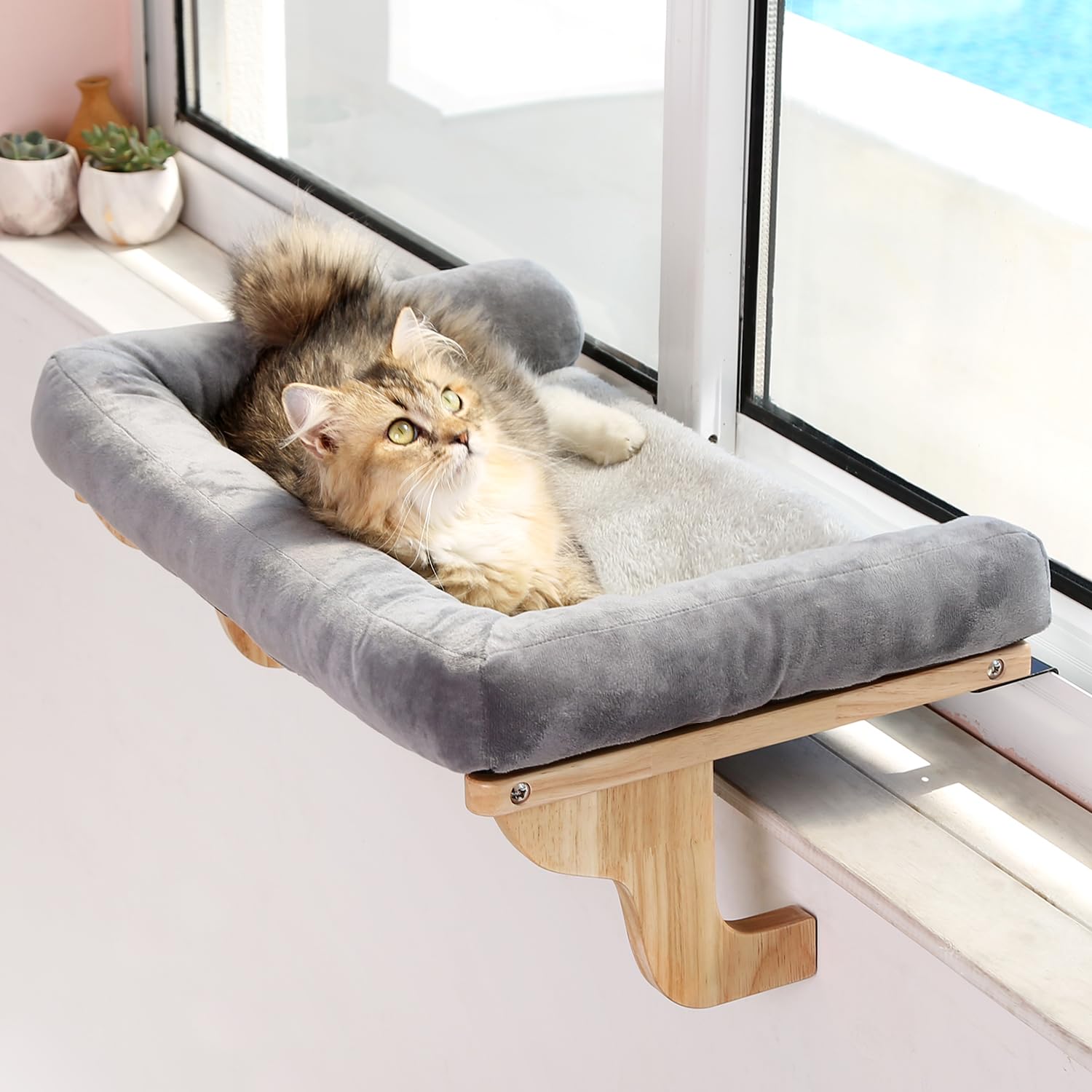 Cat Window Hammock with Bolster Bed | Elevated Window Perch for Indoor Cats