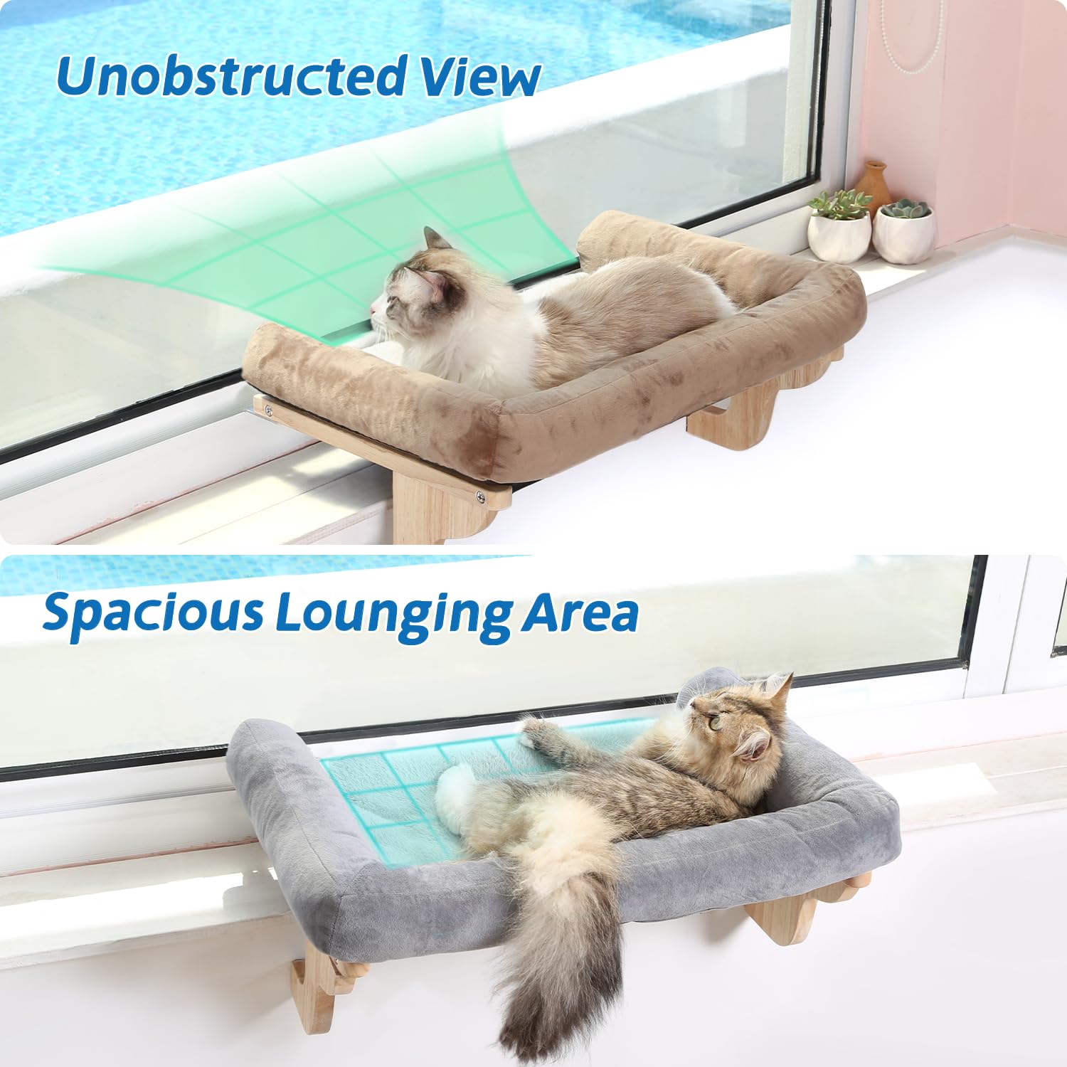 Cat Window Hammock with Bolster Bed | Elevated Window Perch for Indoor Cats