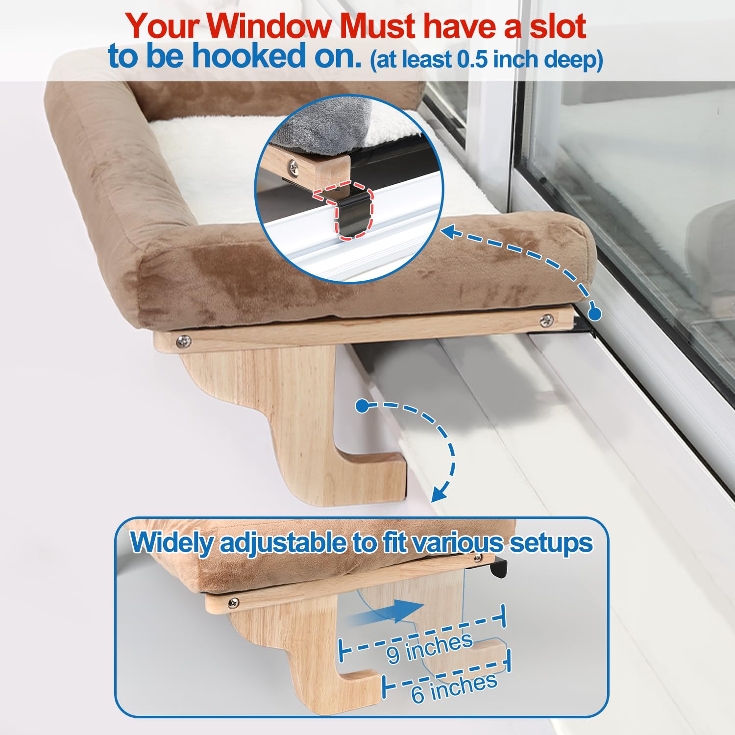 Cat Window Hammock with Bolster Bed | Elevated Window Perch for Indoor Cats
