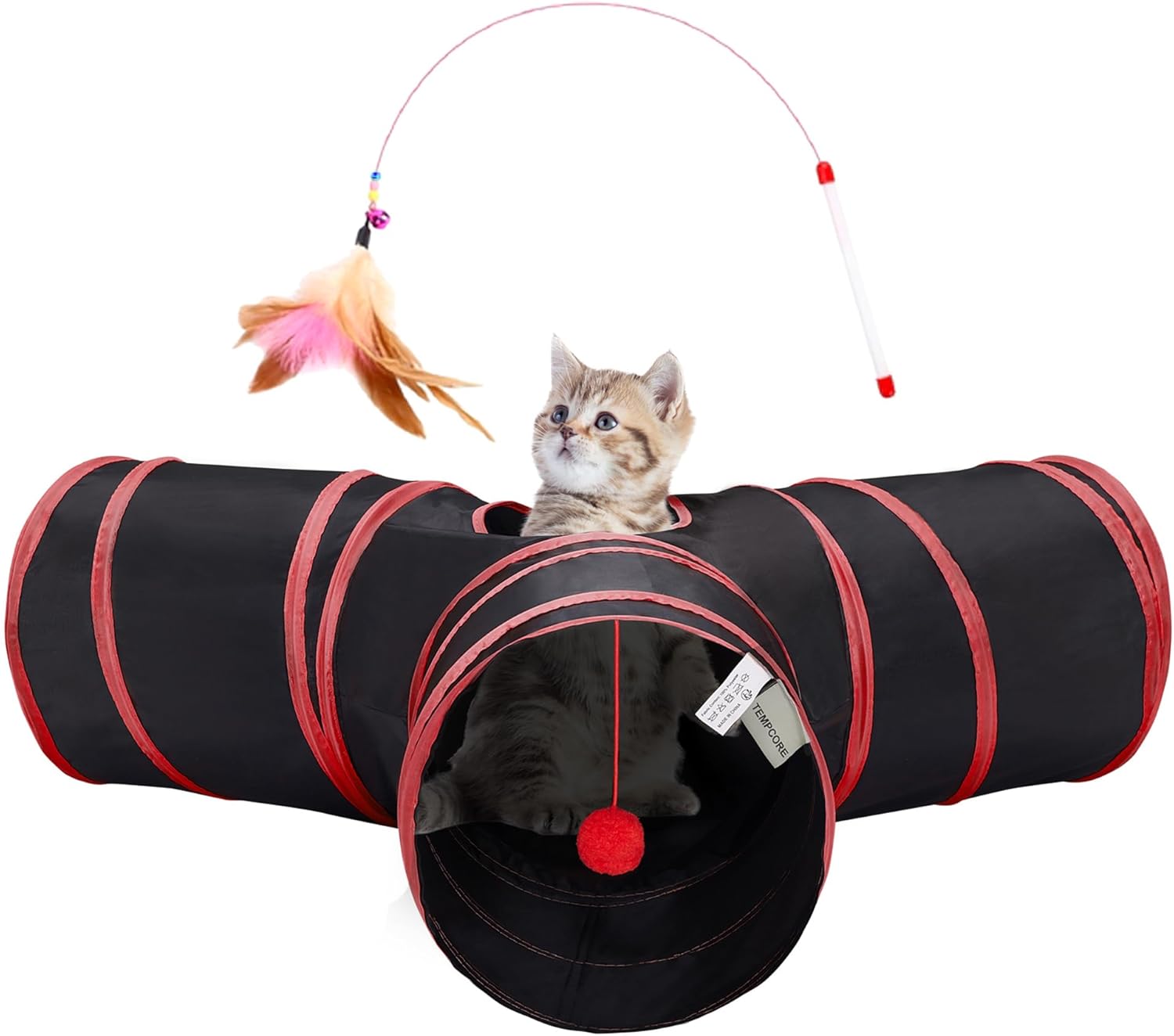 3-Way Collapsible Cat Tunnel with Peek Hole & Hanging Ball | Interactive Indoor Cat Toy