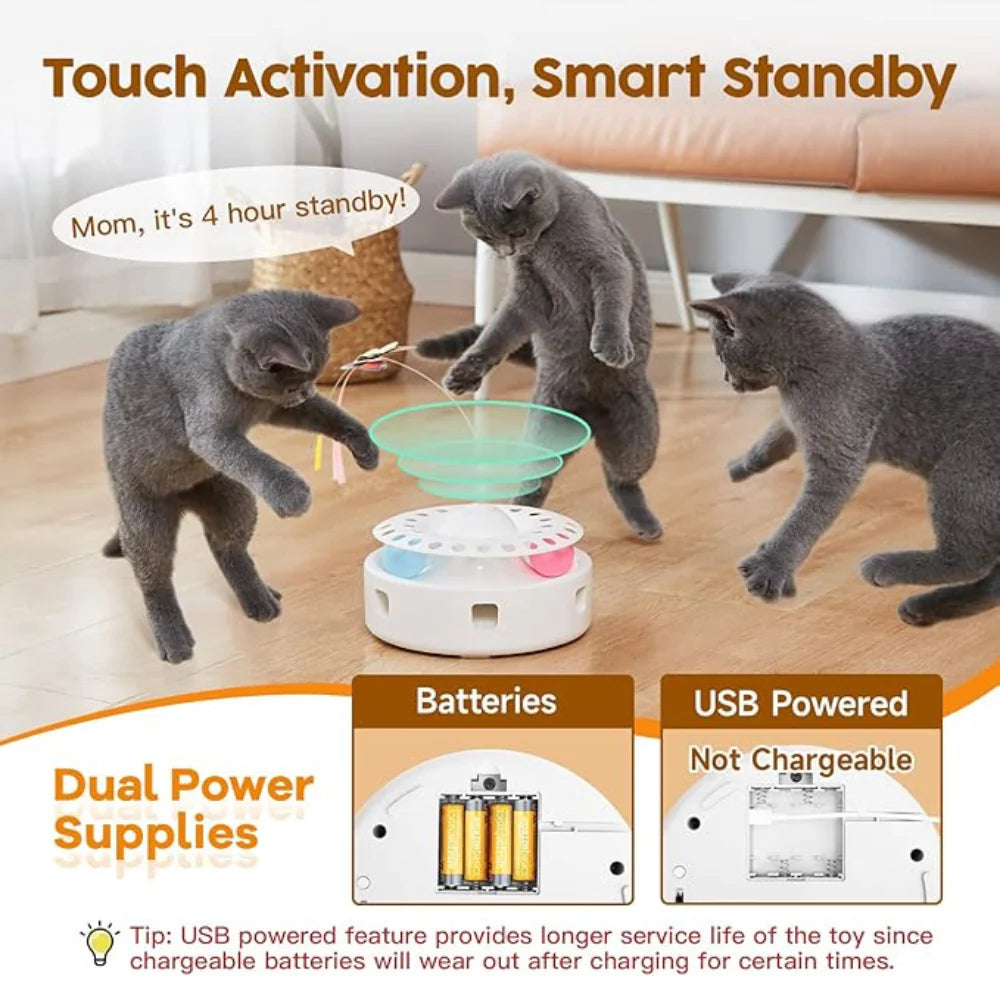 3-in-1 Interactive Automatic Cat Toy – Butterfly, Track Balls and Pop-Up Feather