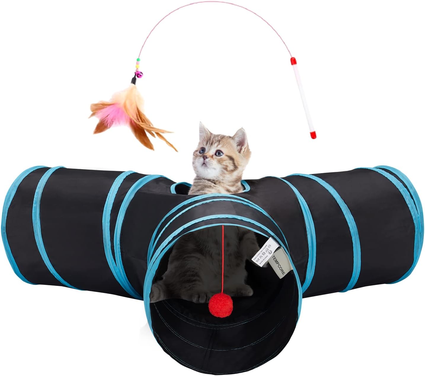 3-Way Collapsible Cat Tunnel with Peek Hole & Hanging Ball | Interactive Indoor Cat Toy