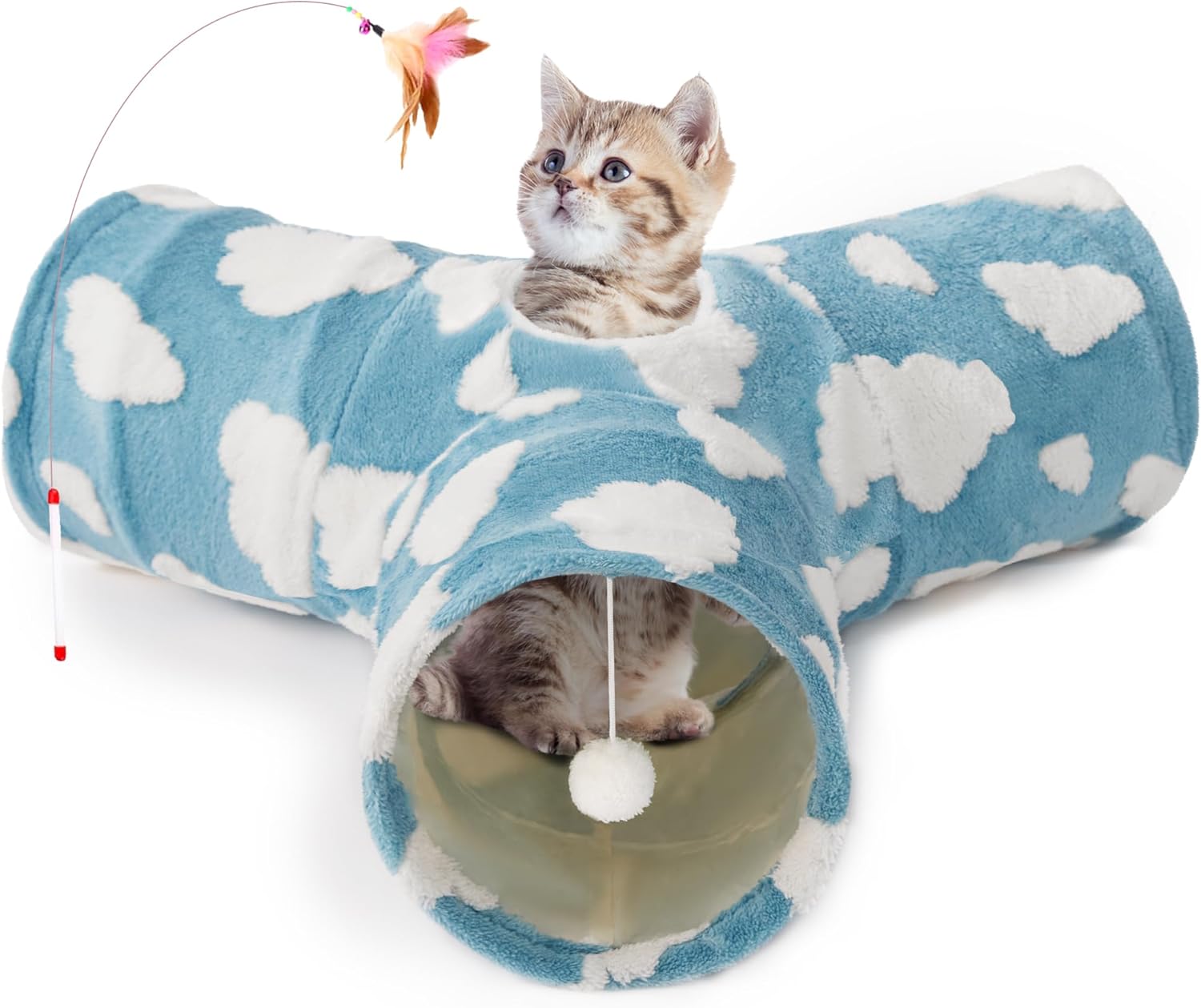 3-Way Collapsible Cat Tunnel with Peek Hole & Hanging Ball | Interactive Indoor Cat Toy