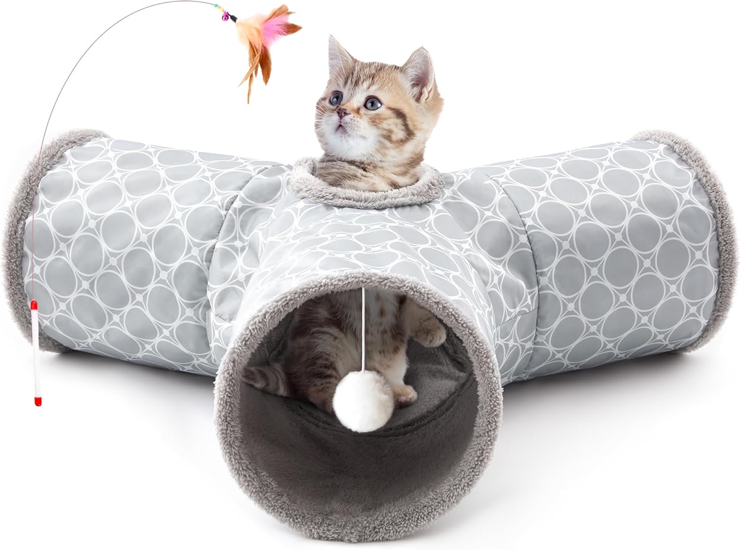 3-Way Collapsible Cat Tunnel with Peek Hole & Hanging Ball | Interactive Indoor Cat Toy