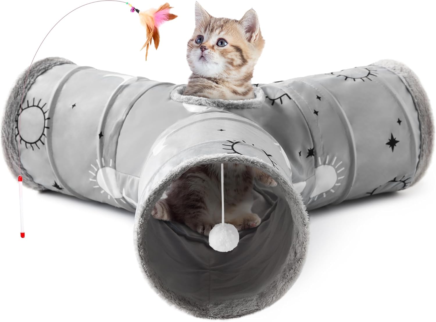 3-Way Collapsible Cat Tunnel with Peek Hole & Hanging Ball | Interactive Indoor Cat Toy
